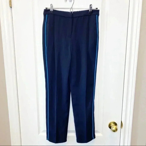 Topshop Trousers Relaxed Fit Pleated Pants Navy Blue Side Stripe Size 4 NWOT - Picture 3 of 13